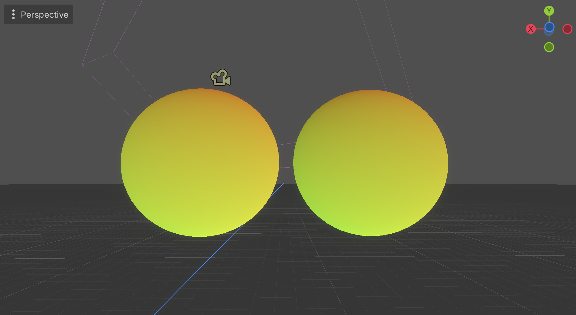 Two spheres with a UV gradient — the color is glued to each sphere's surface, so both look identical