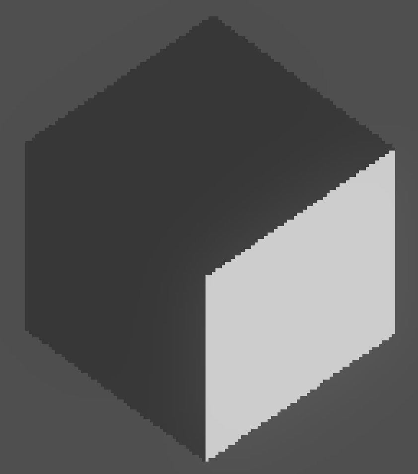 Upscaled cube with the Nearest filter — crisp, hard-edged pixels