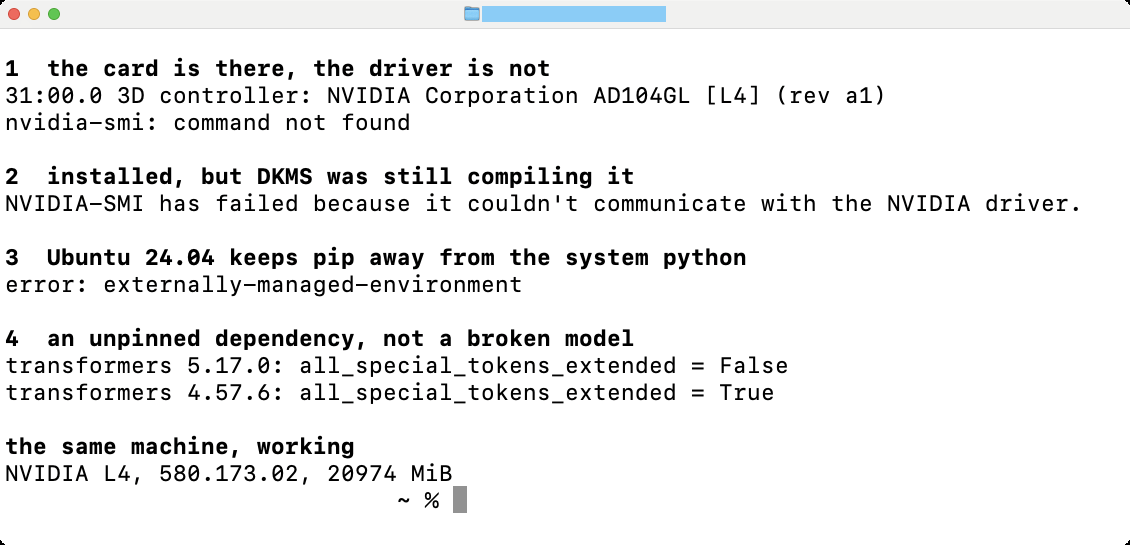 Four failure messages in sequence, each paired with what it appears to mean and what it actually means, with the fourth marked as the only one where those two differ completely.