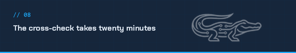 The cross-check takes twenty minutes