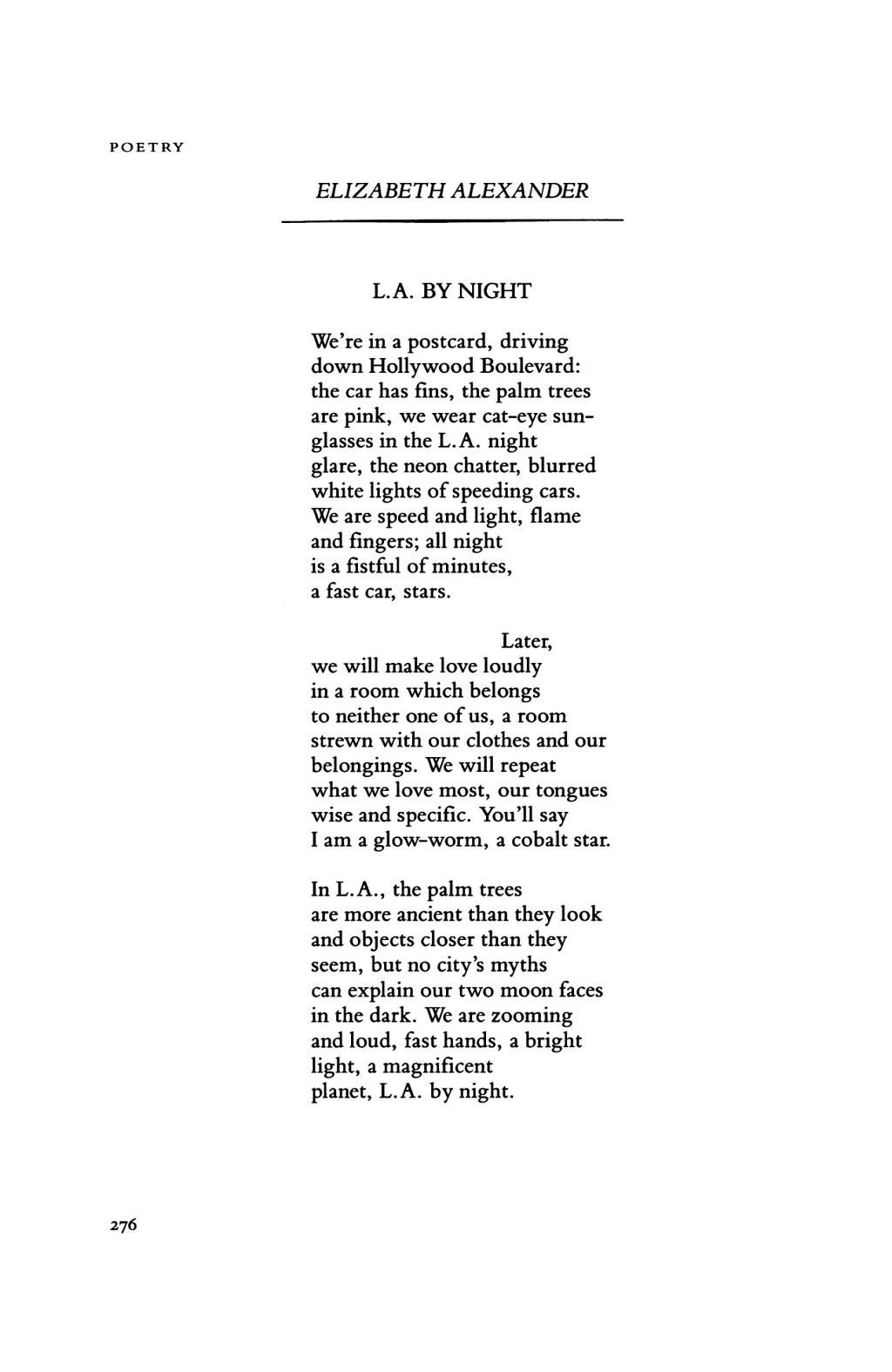 A poem by American writer Elizabeth Alexander that describes the city of Los Angeles seen at night