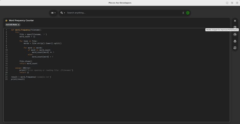 Improving snippet performance using Pieces.