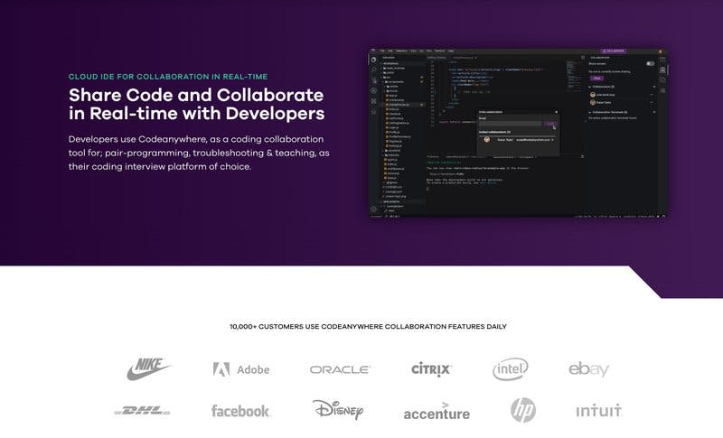 Codeanywhere home page.