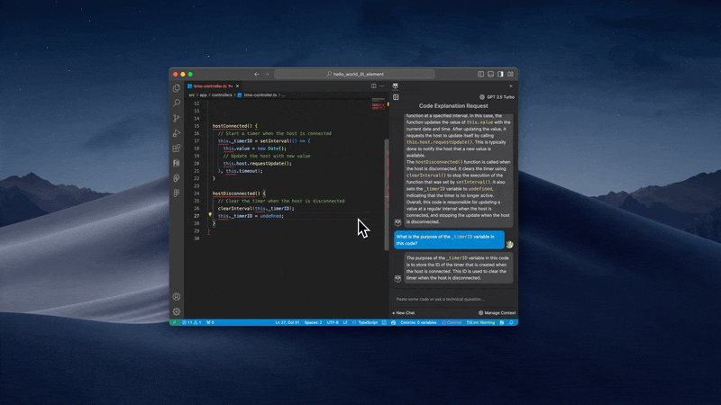 Chatting with Pieces Copilot in VS Code.