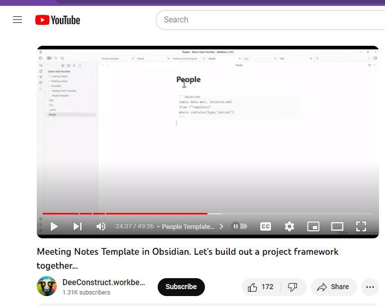 The YouTube screenshot with some code.