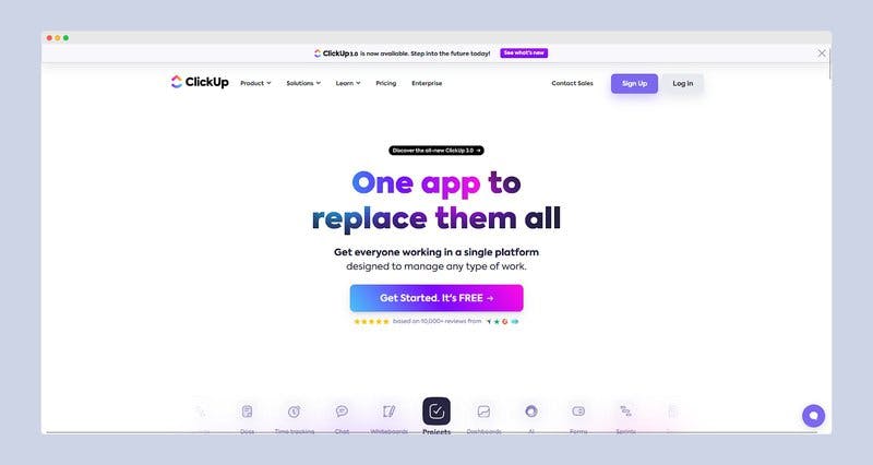 ClickUp's home page.