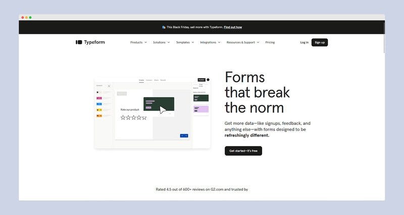 The Typeform home page.