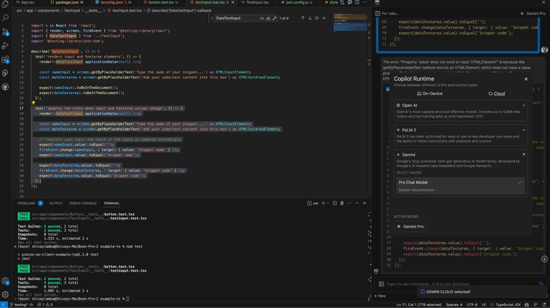 Selecting Gemini as your Pieces Copilot runtime in Pieces for VS Code.