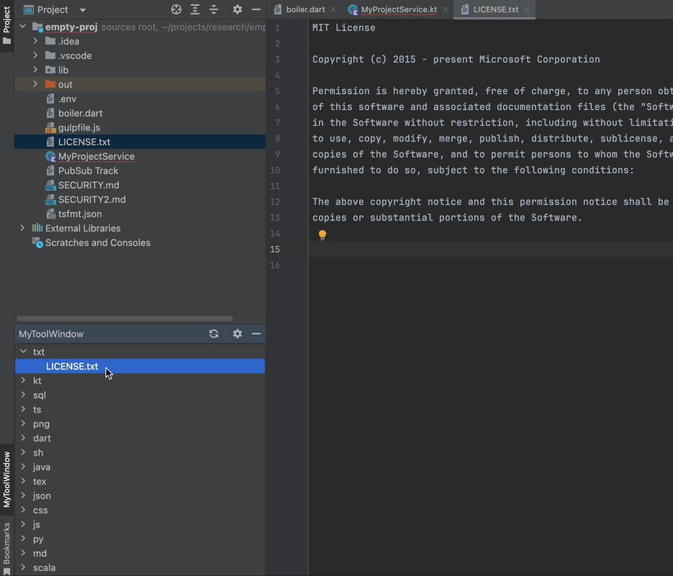 Dropping a snippet into the IDE.