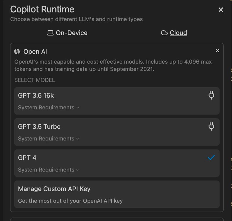 The available Pieces Copilot runtimes.