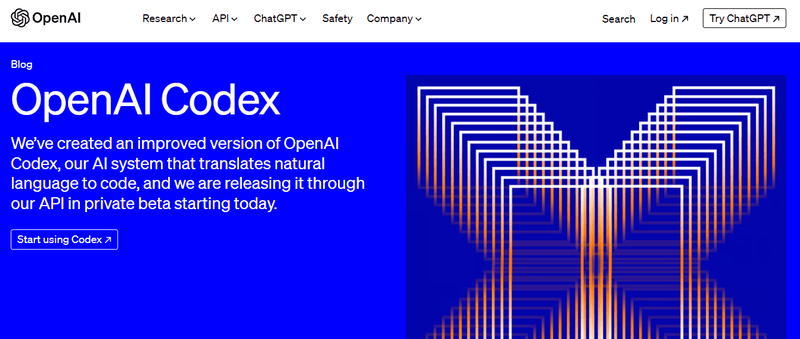 The OpenAI Codex homepage.