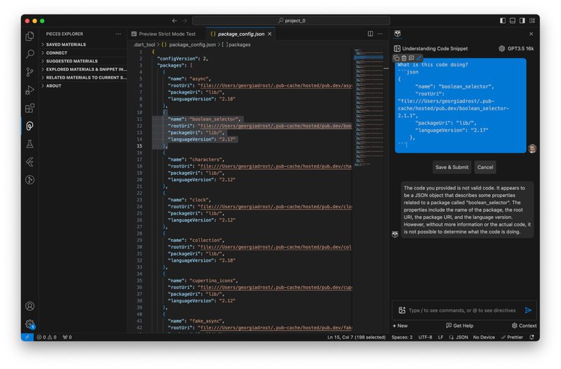 Editing a copilot message in Pieces for VS Code.
