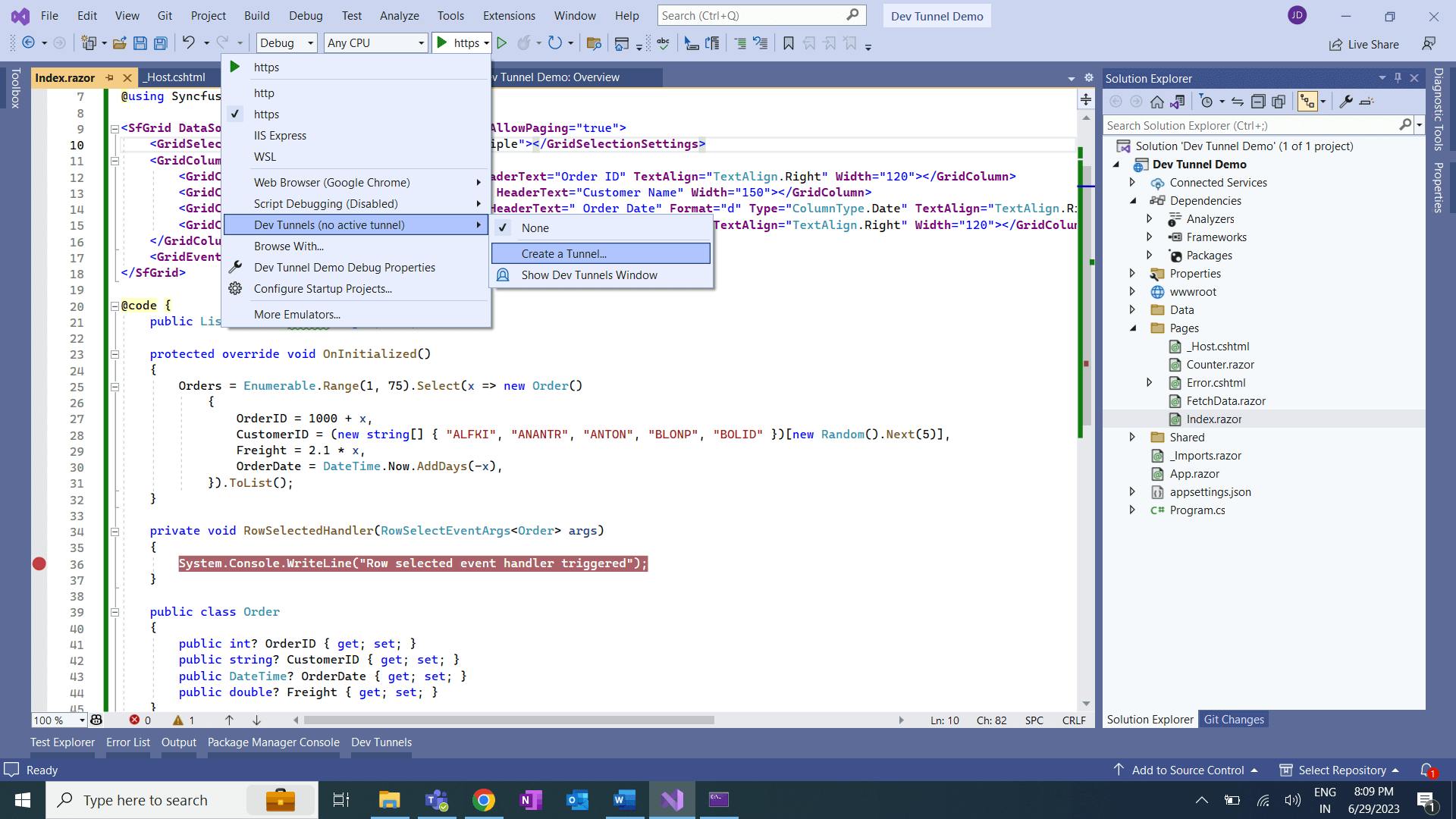 Create a new Dev Tunnel within Visual Studio