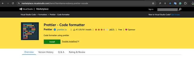 The Prettier listing on the VS Code marketplace.