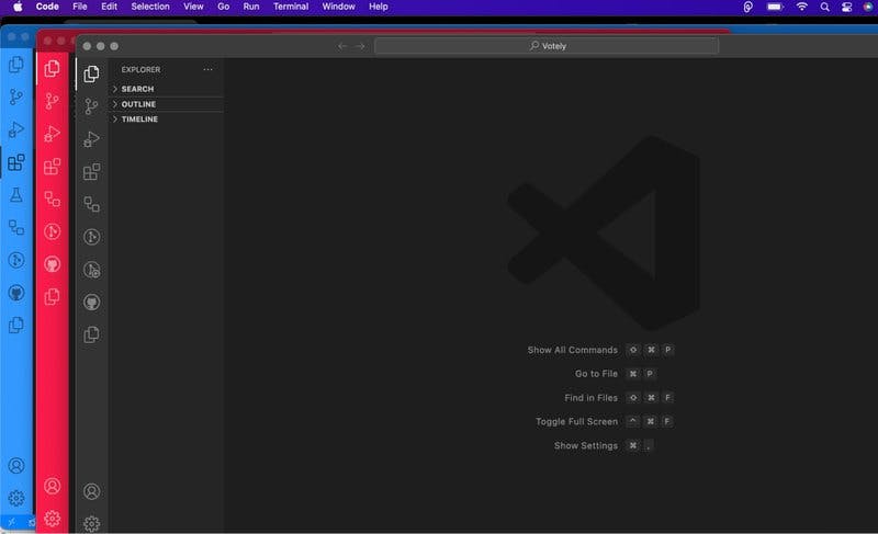 Multicolored VS Code windows on the author's desktop.