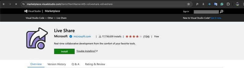 The Live Share listing on the VS Code marketplace.