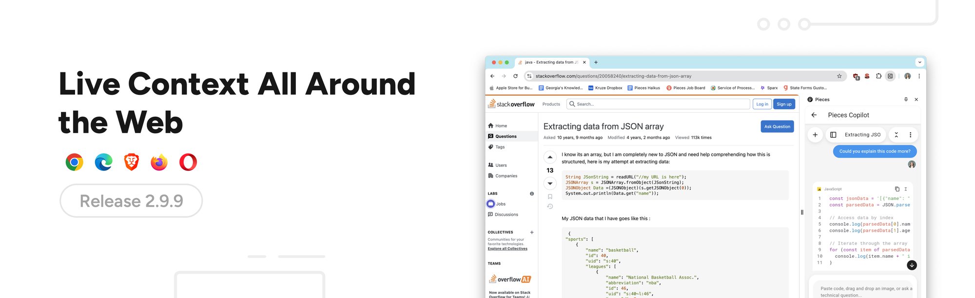 Live Context All Around the Web: Pieces for Developers Web Extension 2.9.9