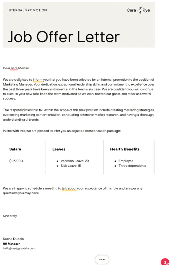 Free Job Offer Letter Template 2