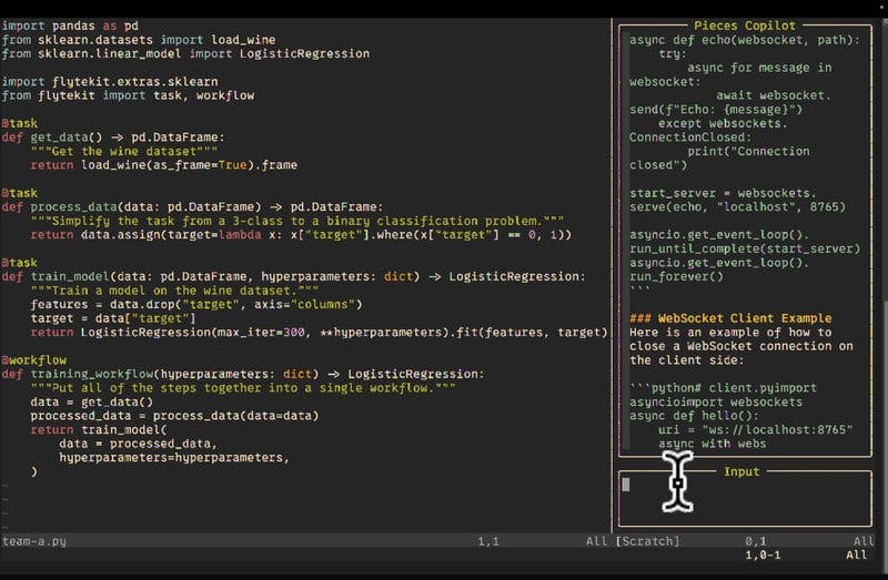 Chatting with Pieces Copilot in Neovim.