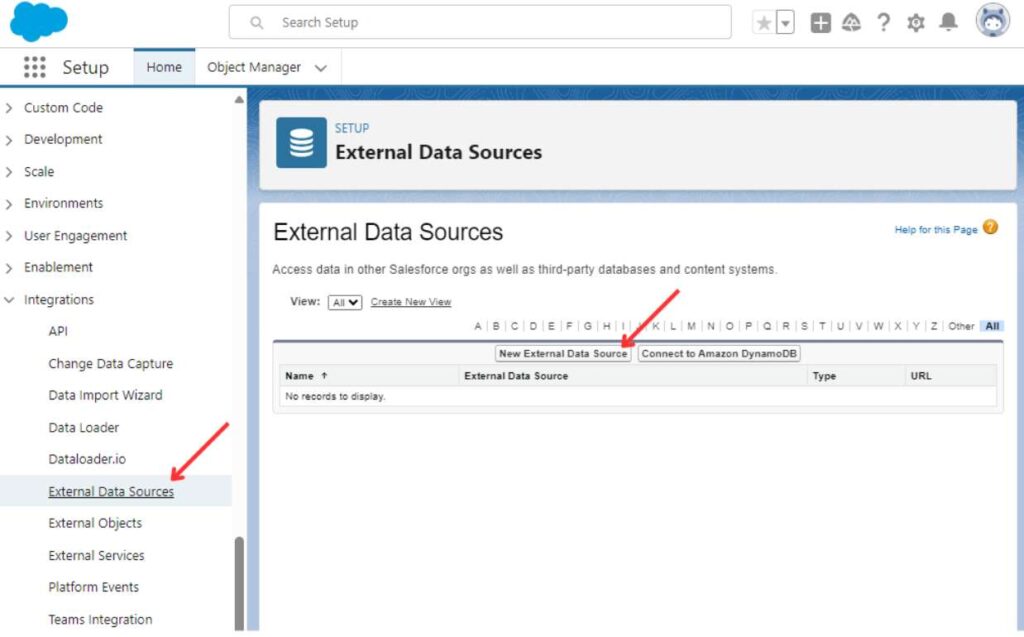 Setting up Salesforce Connect Step 1