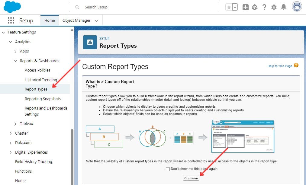 Creating a Custom Report Type in Setup Step 1