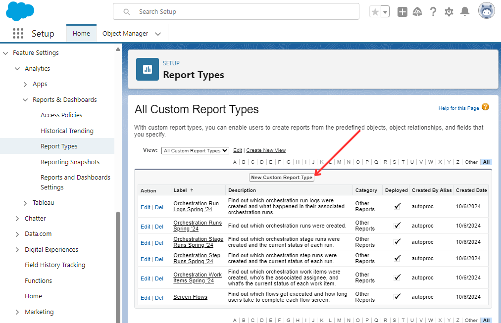 Creating a Custom Report Type in Setup Step 2