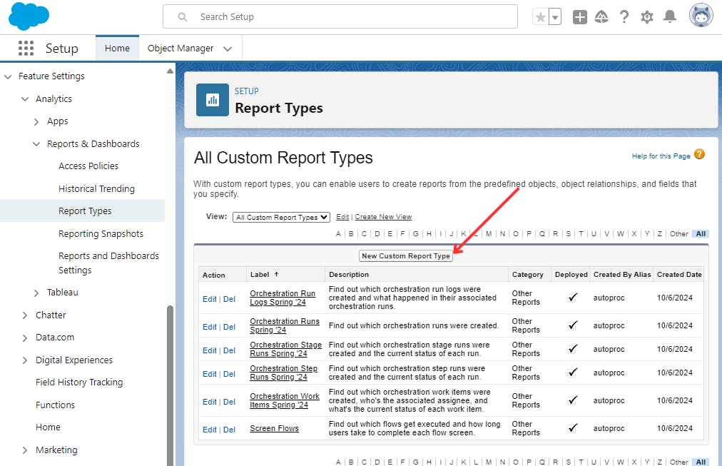 Creating a Custom Report Type in Setup Step 2