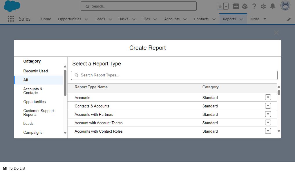 Selecting a Report Type