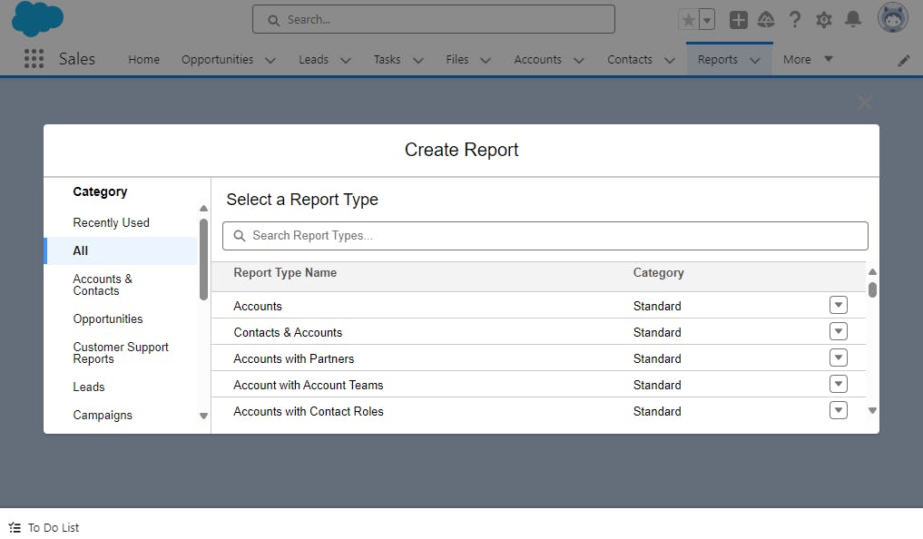 Selecting a Report Type