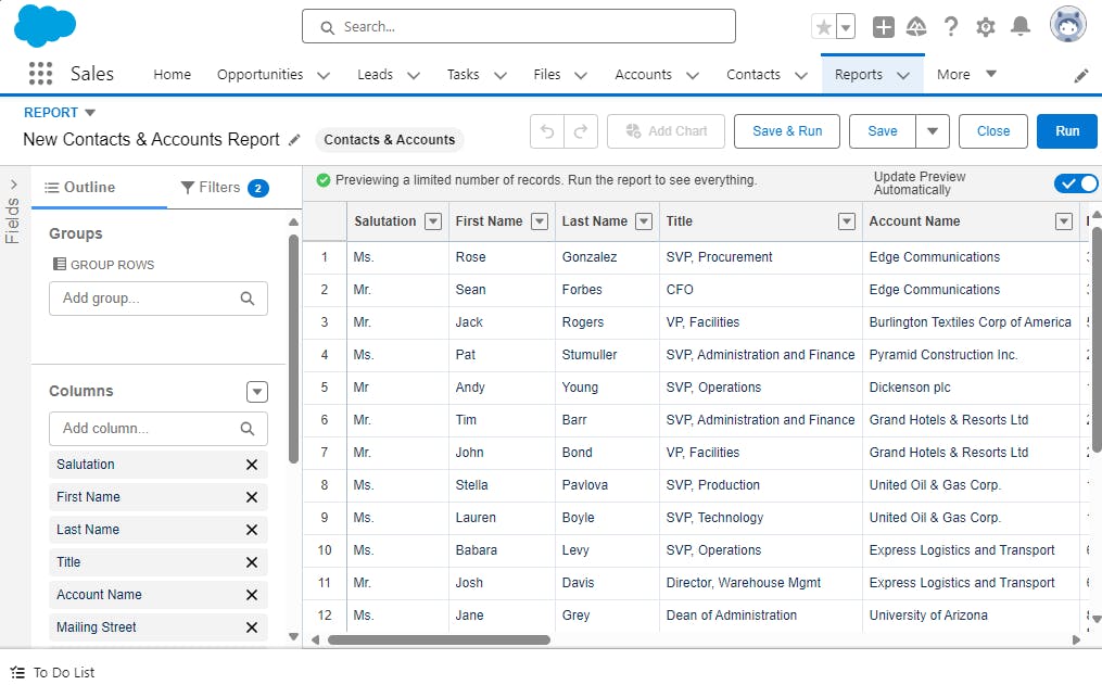 Report Builder Interface