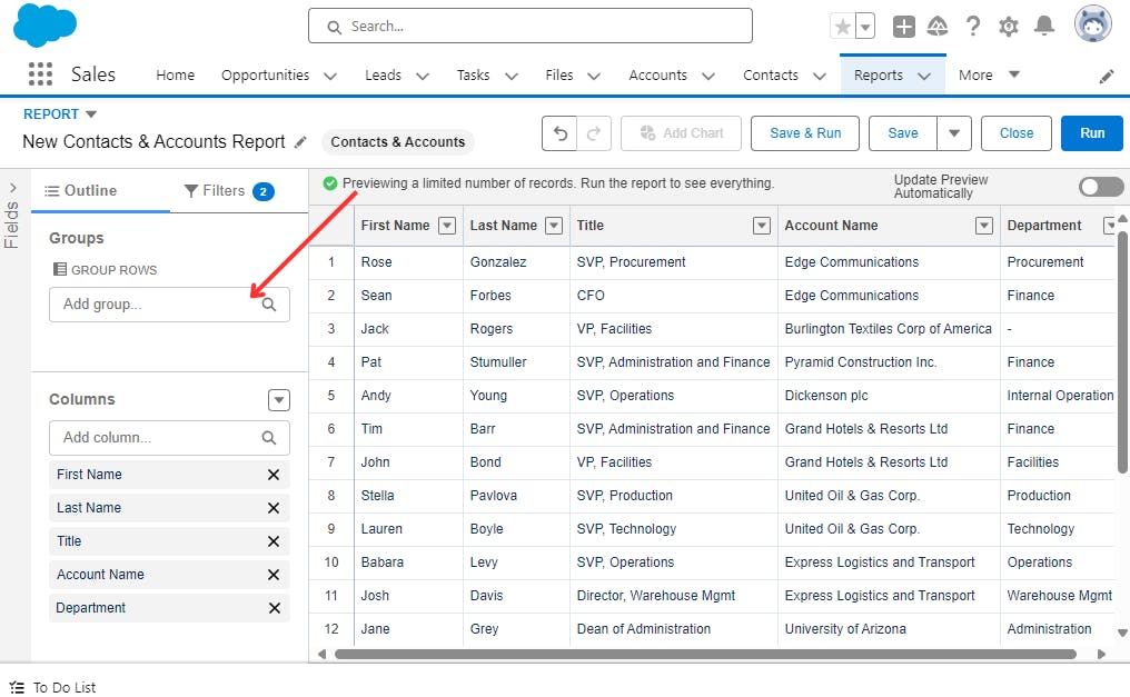 Grouping rows in Report