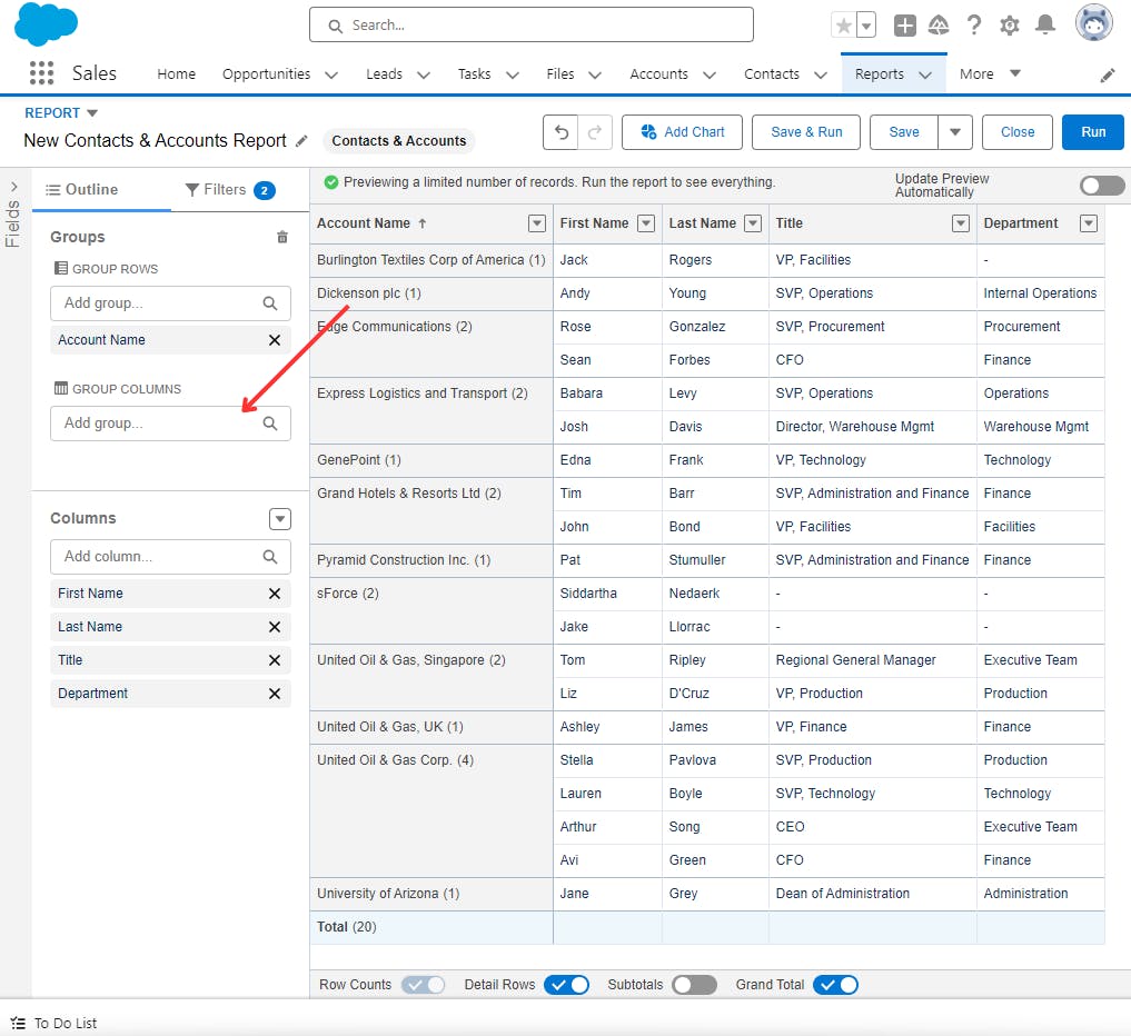 Grouping columns in Report