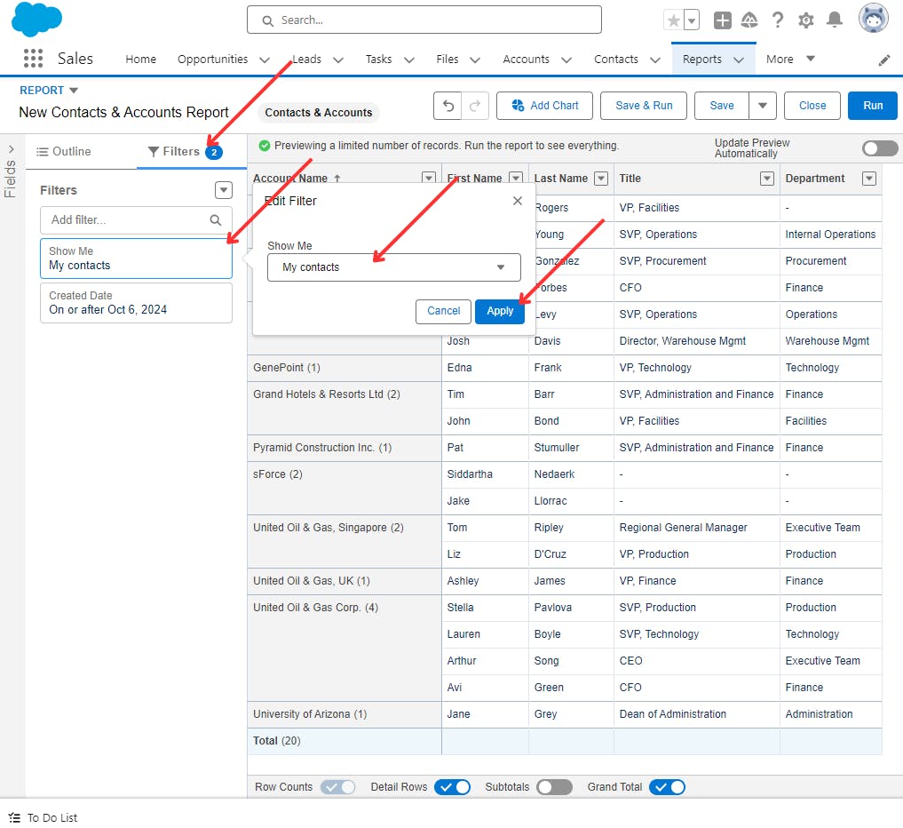 Configure Report Filters