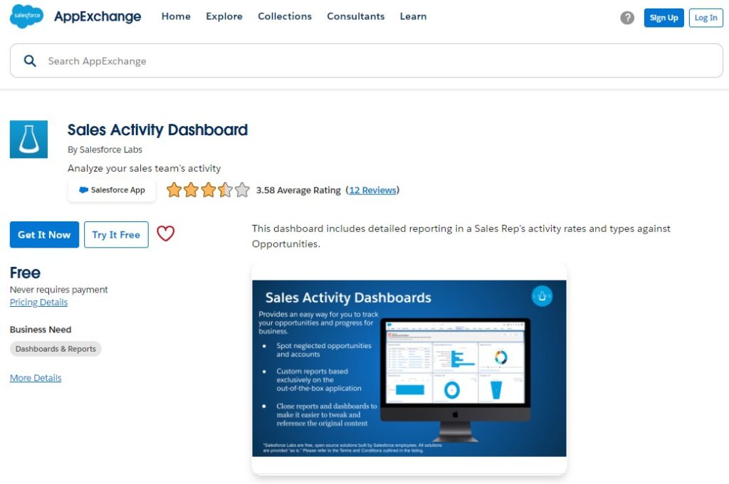 Sales Activity Dashboard in AppExchange