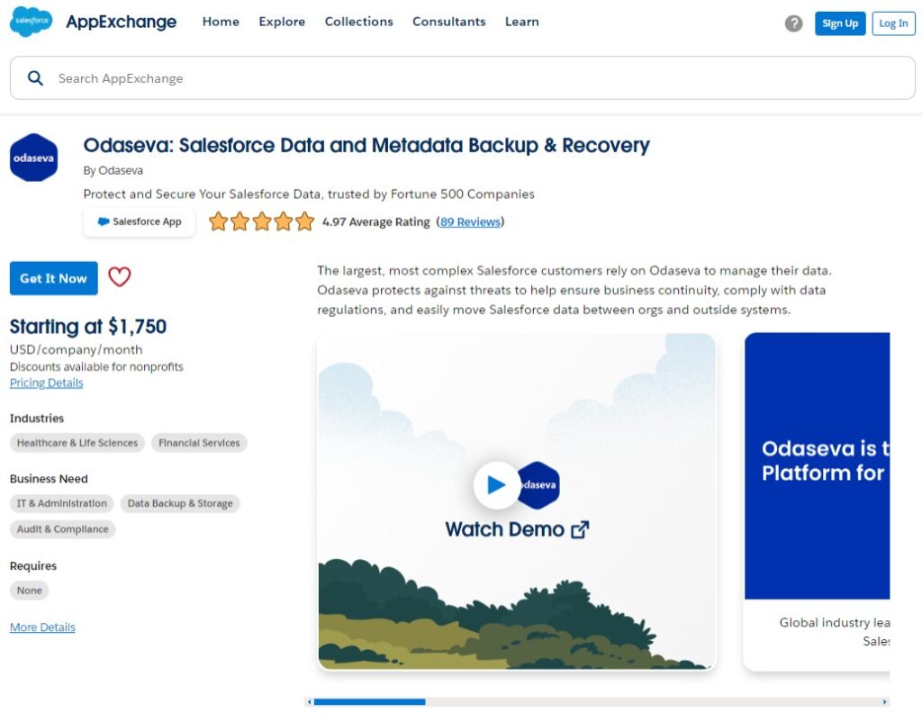 Odaseva Salesforce Data and Metadata Backup and Recovery in AppExchange