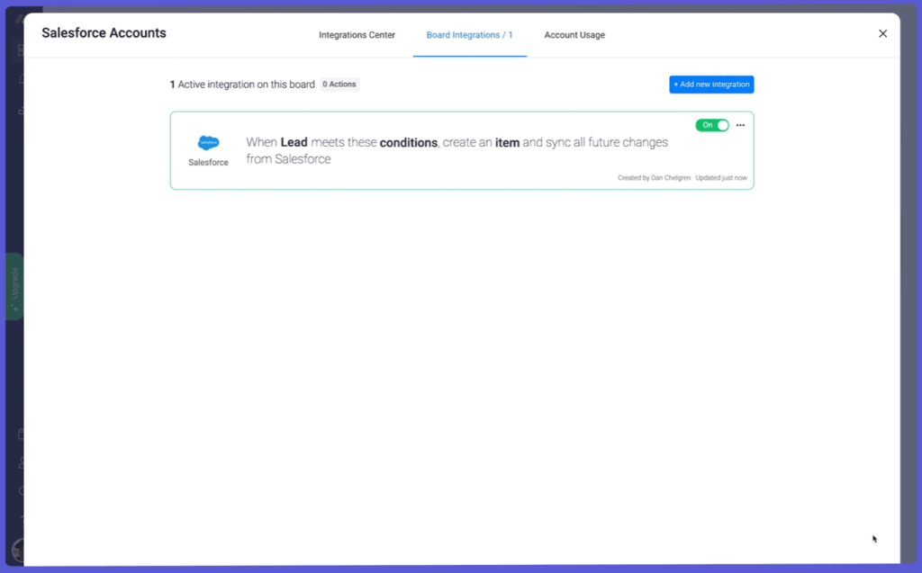 Configured Integration in the Integrations Center