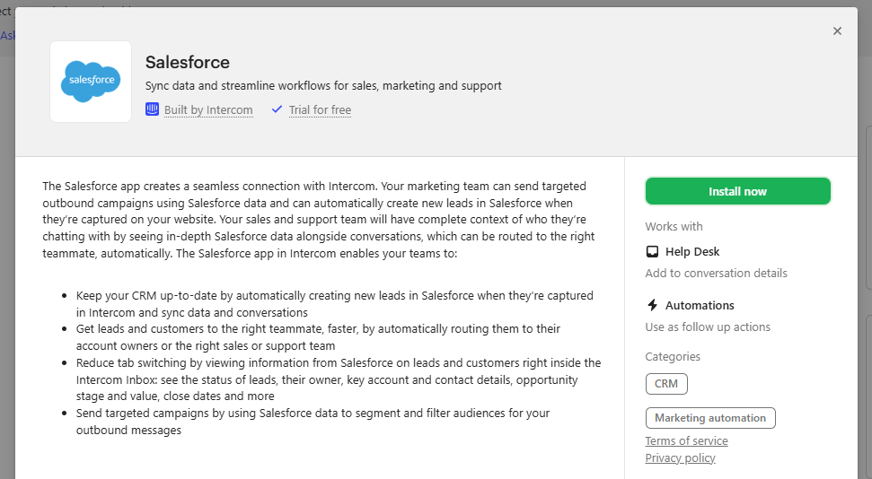 Salesforce in Intercom