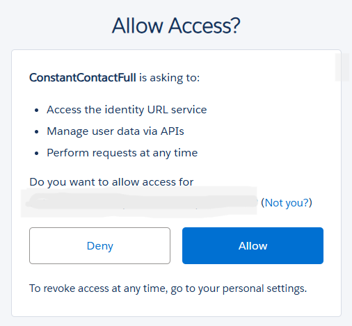 Allow Access to Constant Contact in Salesforce