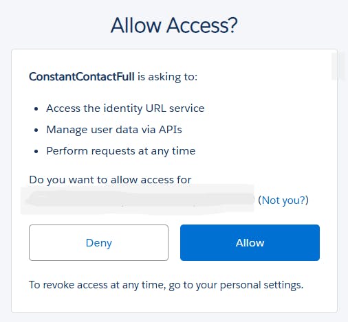 Allow Access to Constant Contact in Salesforce