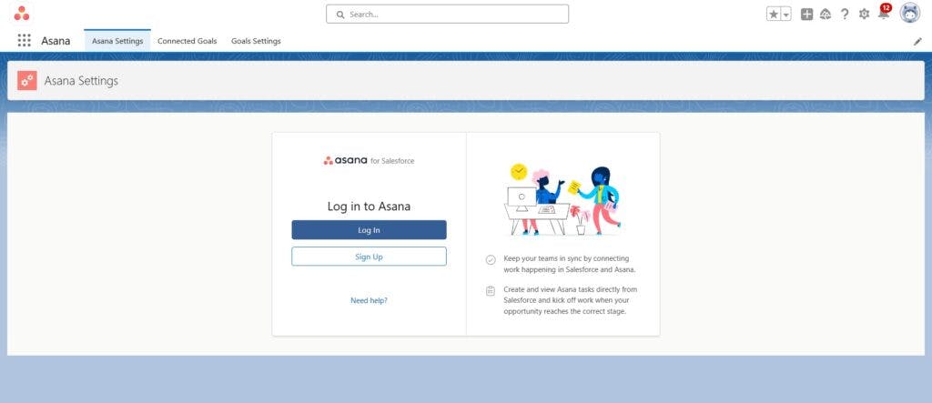 Asana Settings tab