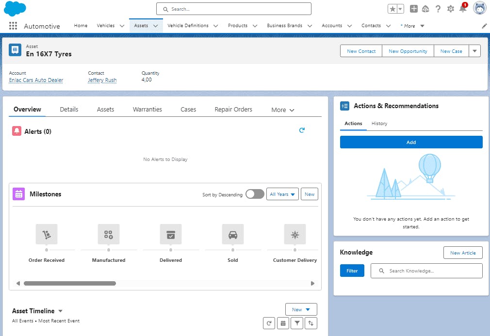 Asset Console in Salesforce Automotive Cloud