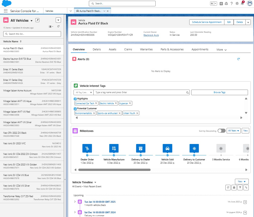 Service Console for Automotive in Salesforce Automotive Cloud