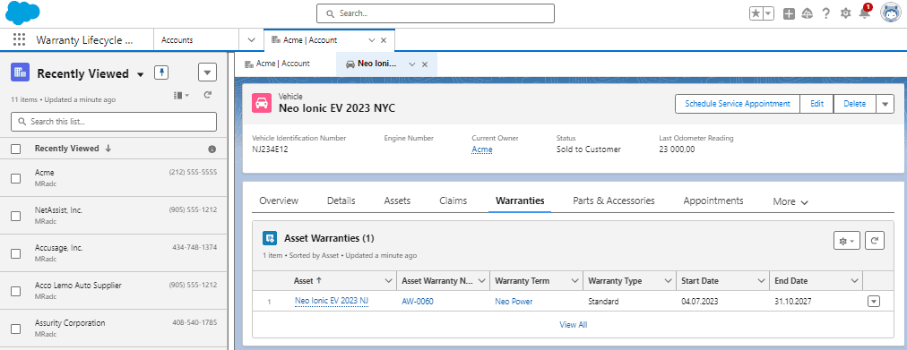 Warranty Lifecycle Management in Salesforce Automotive Cloud