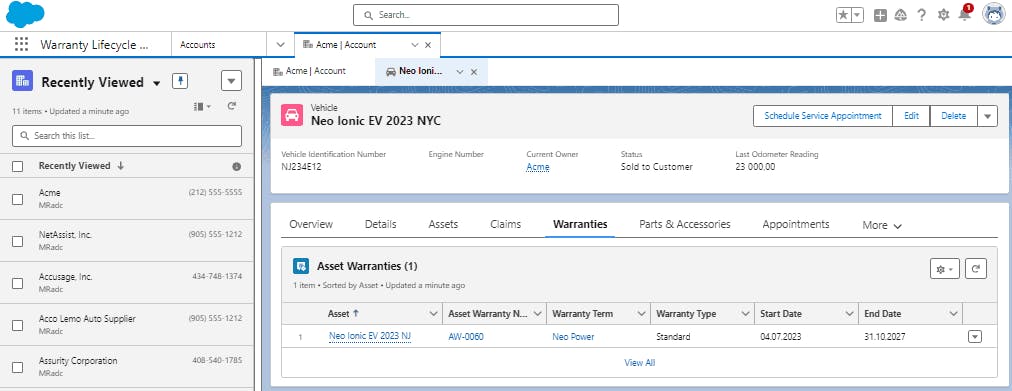 Warranty Lifecycle Management in Salesforce Automotive Cloud