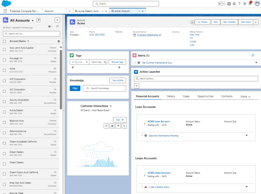 Finance Console in Salesforce Automotive Cloud