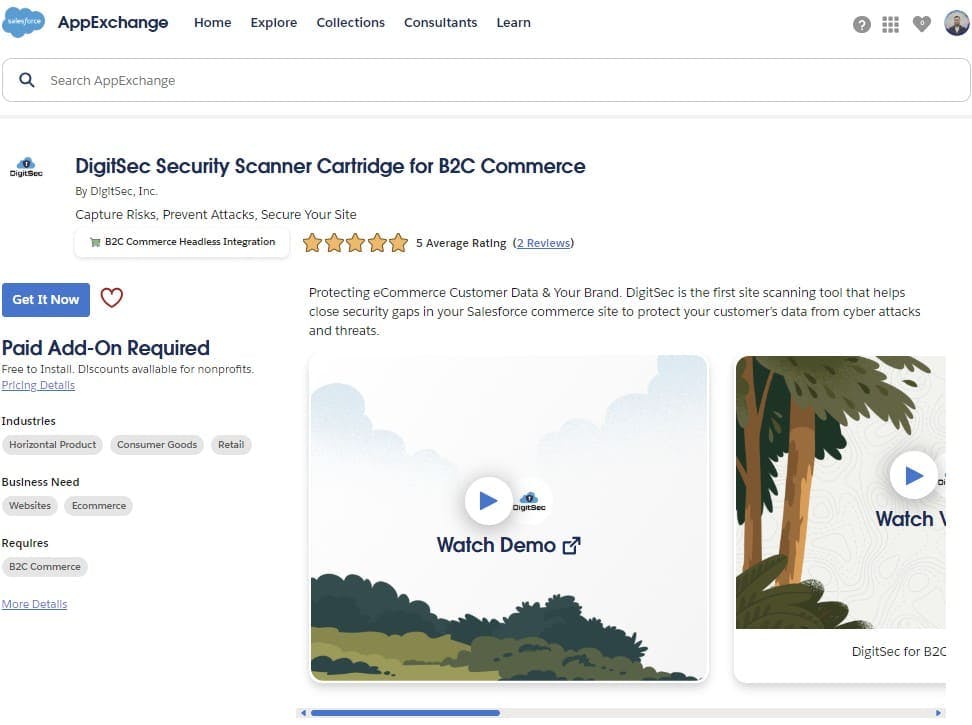 DigitSec Security Scanner Cartridge for B2C Commerce on AppExchange