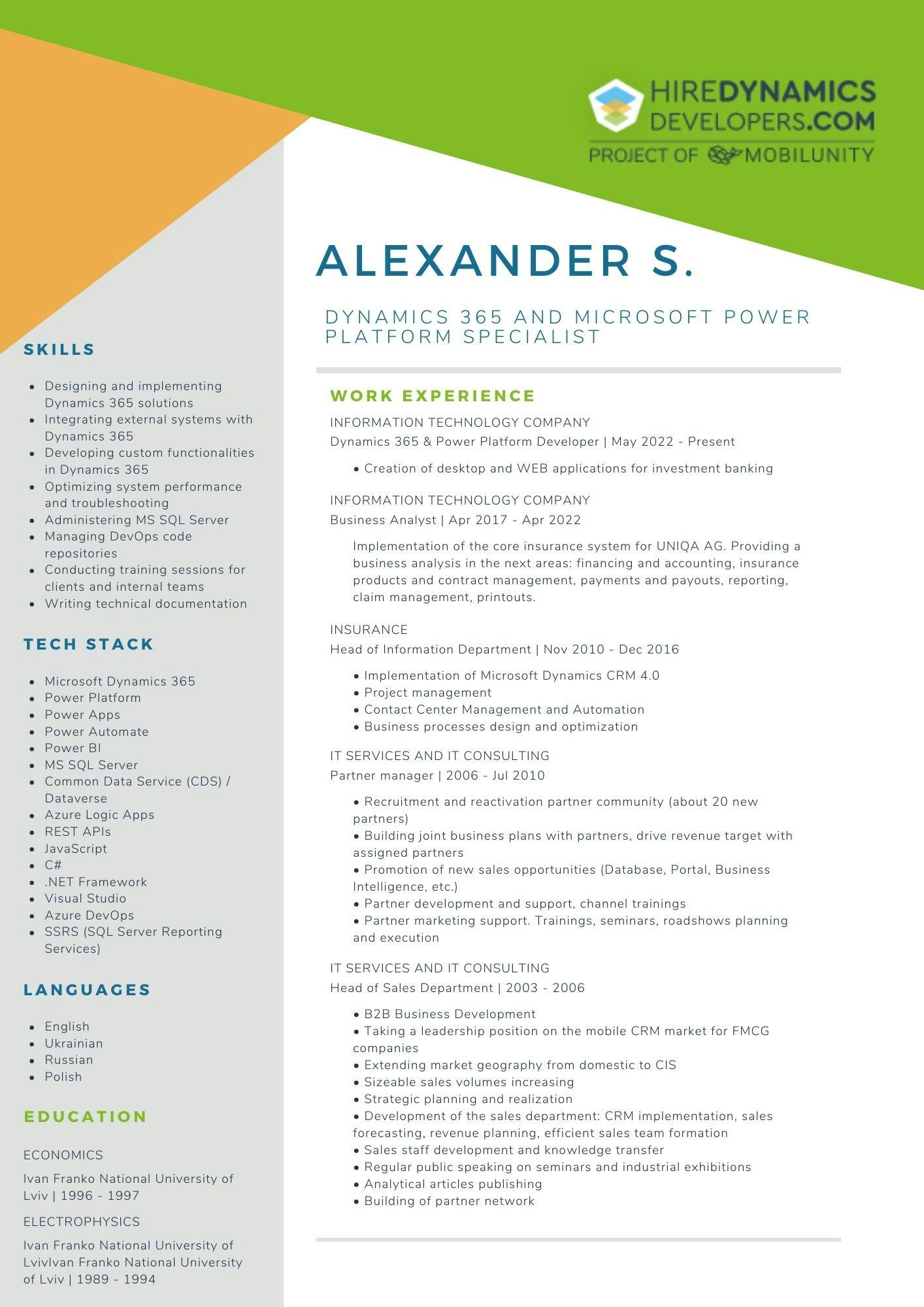 Alexander S. – Digitally transforming organizations with Dynamics 365 and Microsoft Power Platform