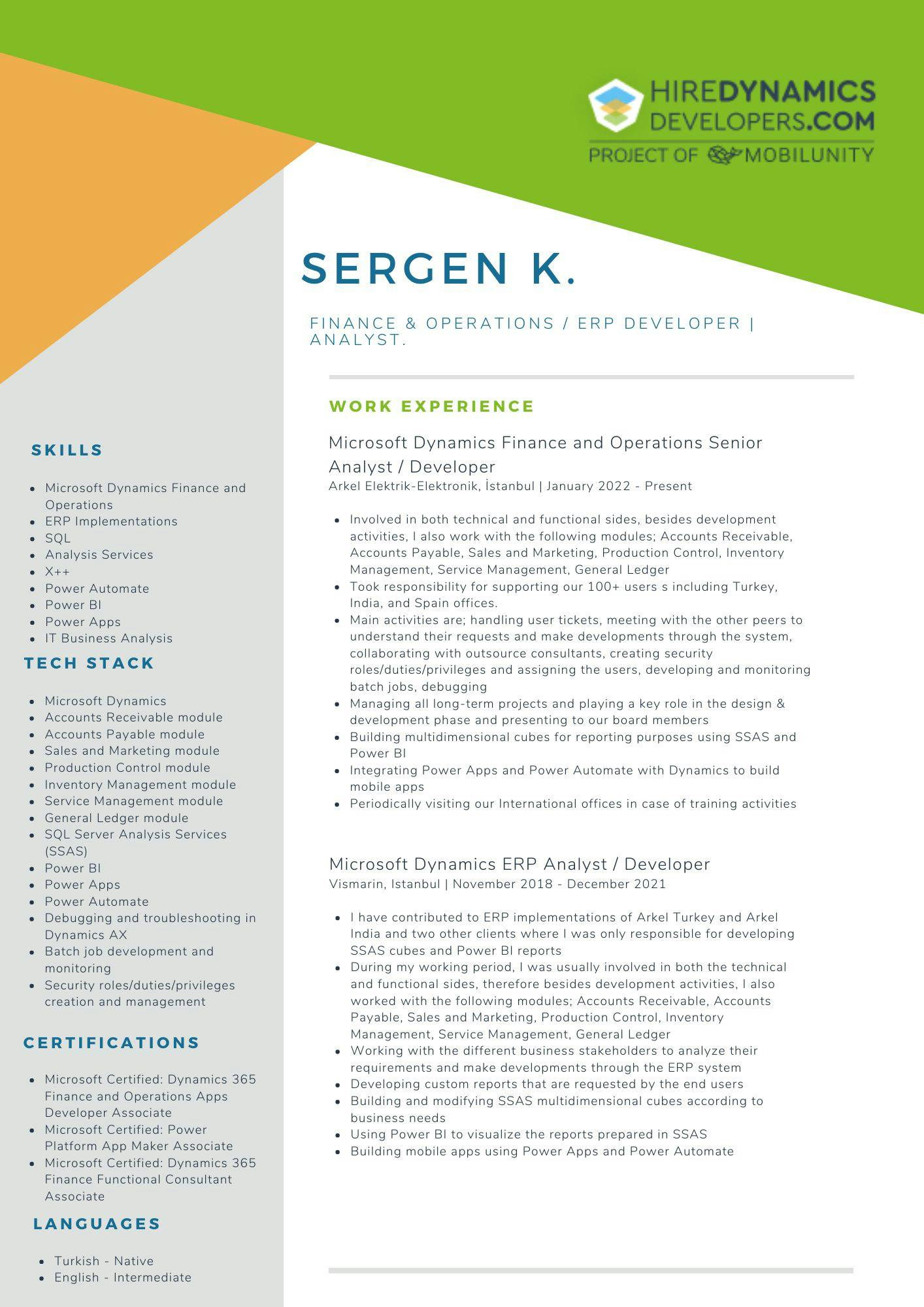 Sergen K. – Finance and Operations Developer | ERP Analyst