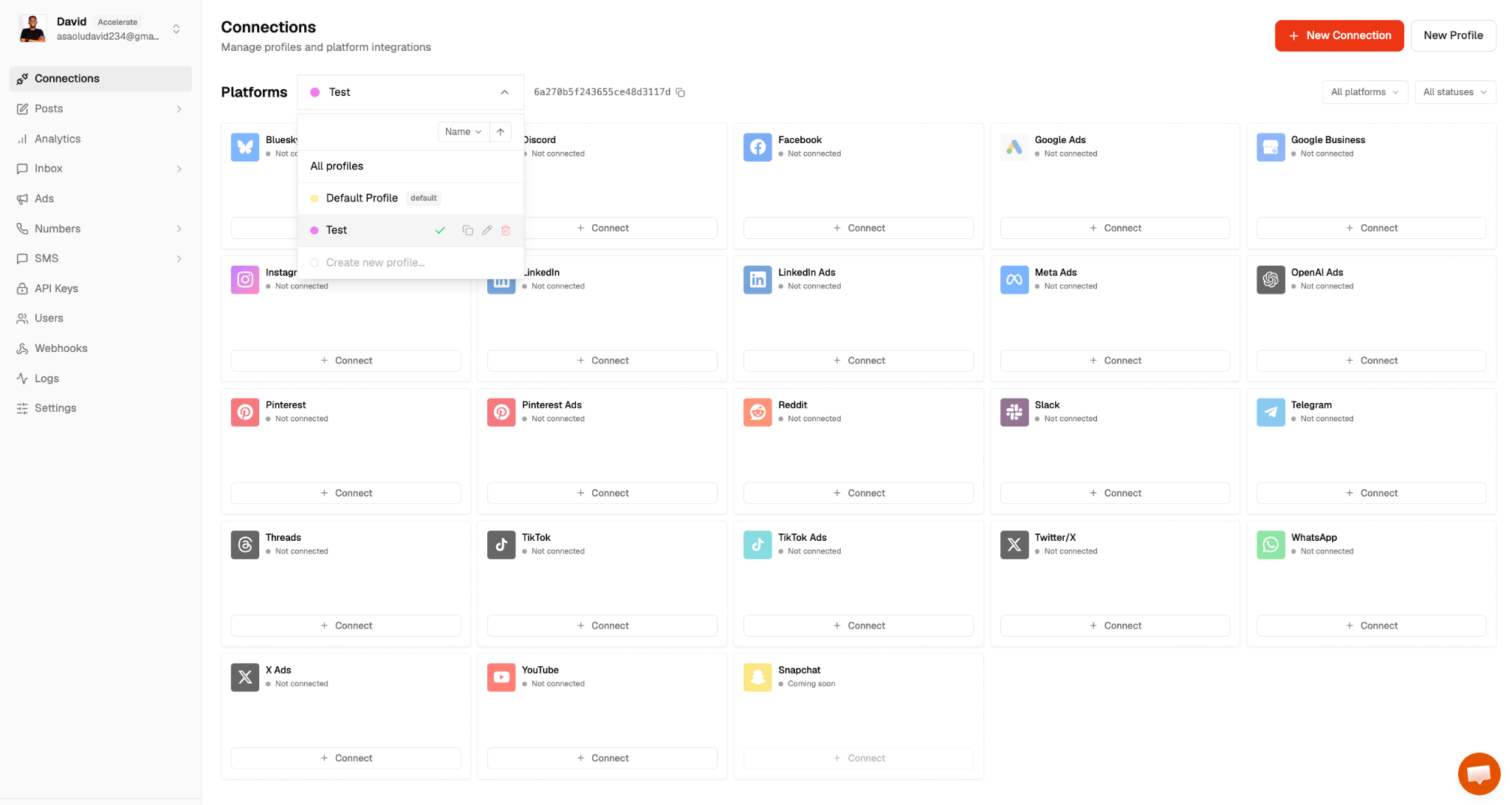 Connect social accounts in Zernio