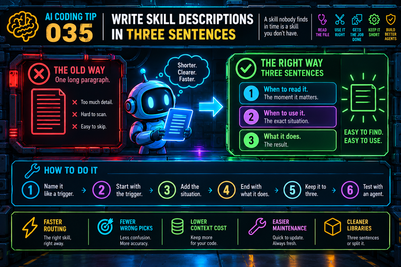 AI Coding Tip 035 - Write Skill Descriptions in Three Sentences